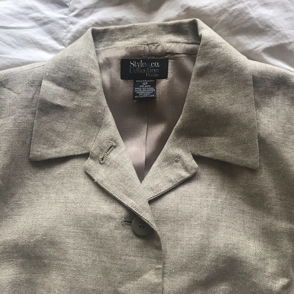 Style&Co Blazer Sz10P Beige Linen Notched Collar Buttons Lined Nicely Tailored